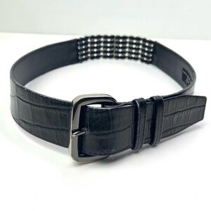 Suzi Roher Women's Black Stretch Embossed Leather Statement Chain Belt